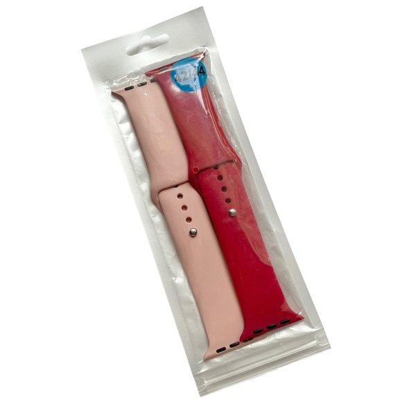 2 NEW Silicone Sport Bands Apple Watch 44/45mm M/L Rose Red Pink - Picture 7 of 7